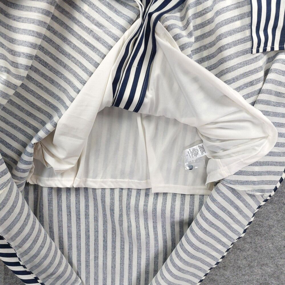 Entro Blue White Stripe Belted Midi Shirt Dress M Coastal Chic Pockets - Picture 16 of 16